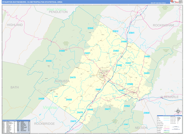 Staunton-Waynesboro Metro Area Wall Map